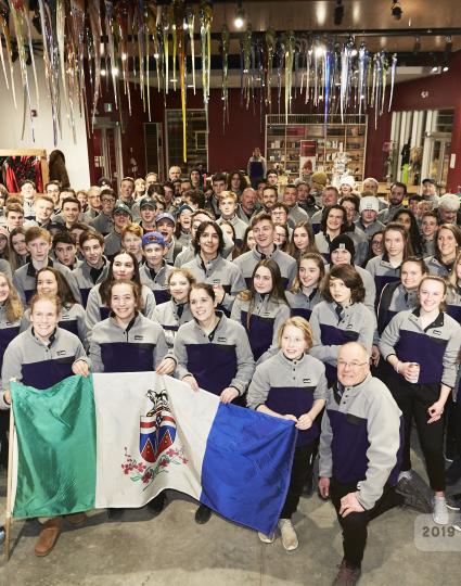 Athletes and coaches are seen at a pep rally ahead of the 2019 Canada Summer Games.