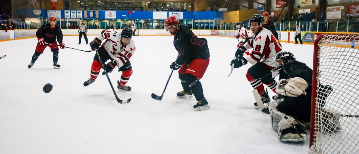 A hockey game in Takhini Arena